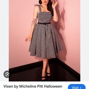 Vixen by Micheline Pitt Black and White Pinstripe Midi Dress